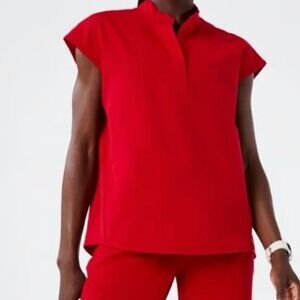 Figs Rafaela Oversized Scrub Top Womens Small Red/Orange Sleeveless Uniform